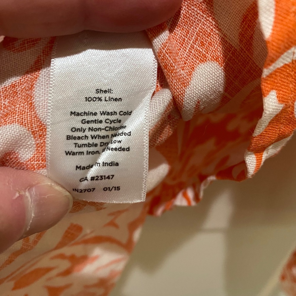 Talbots Orange White Floral Paisley 100% Linen Button Down Shirt Womens XL - Picture 6 of 6
